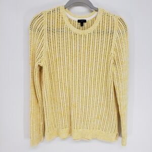 Talbots Open Knit Crochet Sweater Womens MP Yellow Marled Cotton Summer Pullover